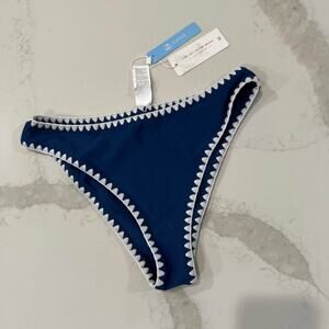 Cupshe NWT Cheeky Bikini Bottoms Crochet Trim Womens Medium Blue Bohemian Summer